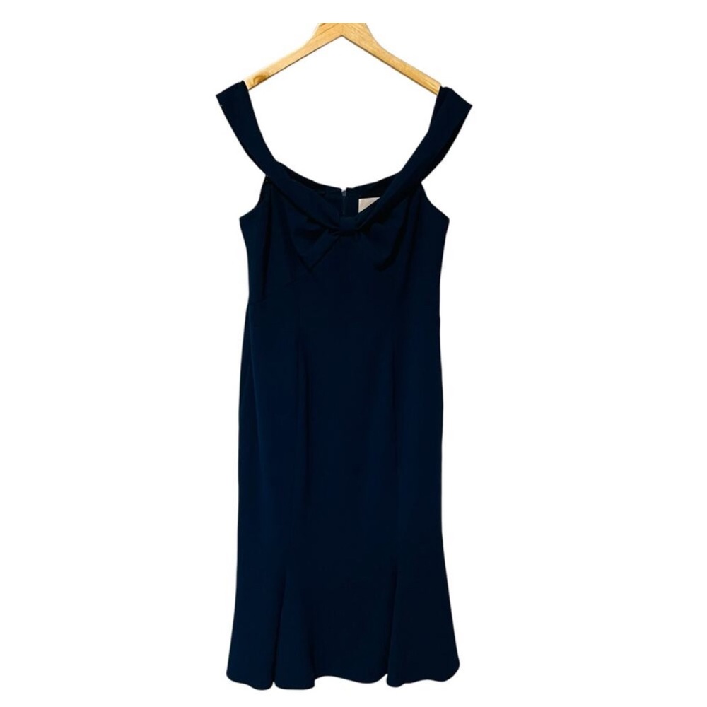 GAL MEETS GLAM COLLECTION Tyler Off the Shoulder Scuba Crepe Navy Dress size 16 - Picture 8 of 8